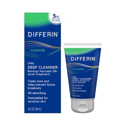 Differin Acne Face Wash with 5% Benzoyl Peroxide, Daily...