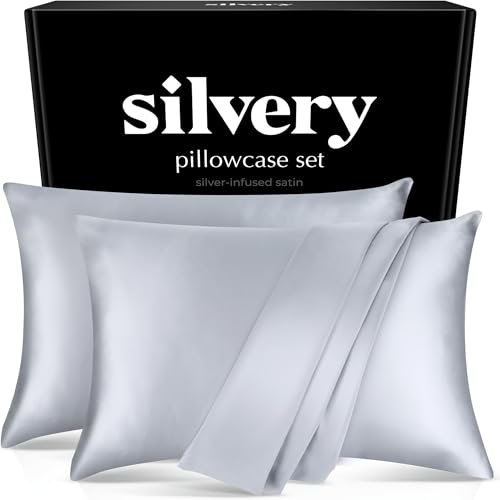 Silver Infused Satin Pillowcases Set – 2 Pack Silky Soft...