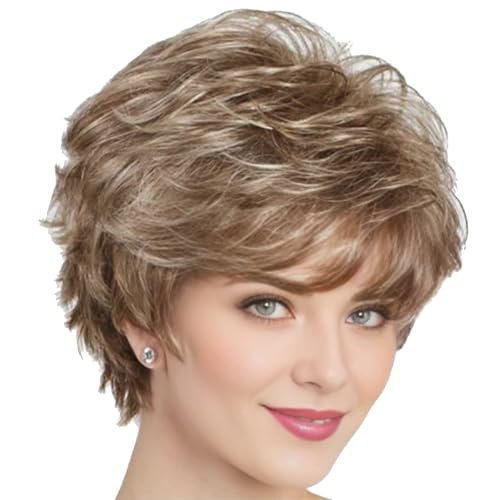 XIUFAXIRUSI XIUFAXIRUSI Short Brown Curly Wigs with Blonde...