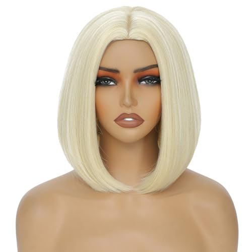 Blonde Bob Wig for Women 12 Inch Straight Synthetic Wig