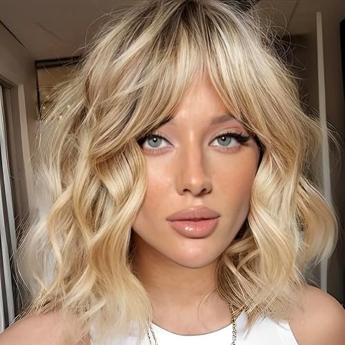 Getshow Short Light Blonde Bob Wigs for Women with Bangs