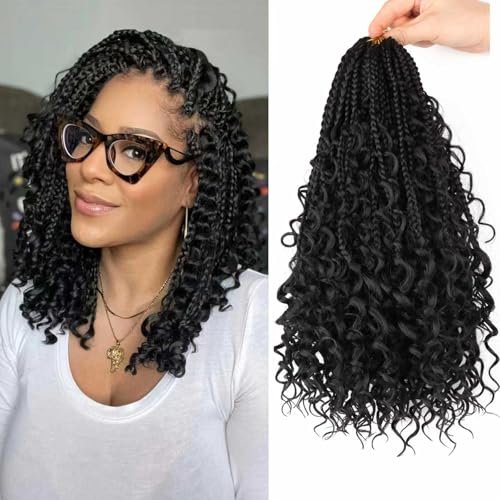 8 Packs Bohemian Box Braid Hair Crochet with Curly Ends