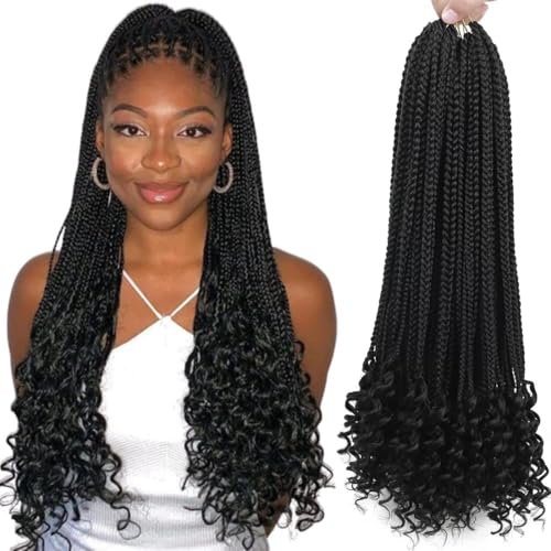 Crochet Box Braids Hair with Curly Ends 18 Inch 1B