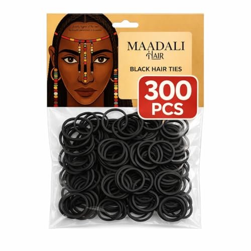 300 Black Hair Ties - Small Strong Rubber Bands MAADALI