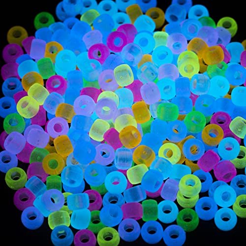 Gxueshan 1000 Pcs Acrylic 9 Color Pony Beads Glow 6x9mm