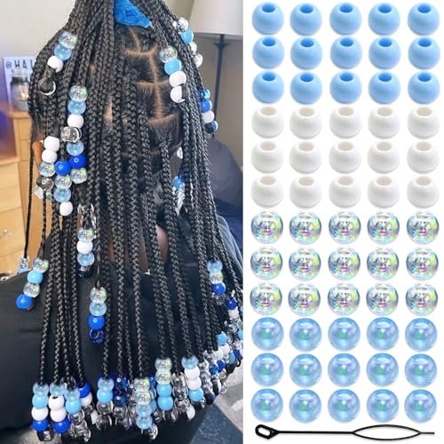 NAISKA 60Pcs Blue White Hair Beads for Kids and Girls