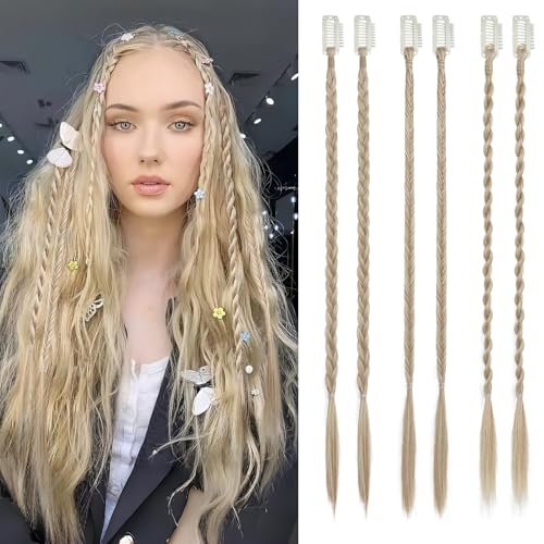 REECHO 6PCS Clip in Braid Hair Extensions, 14 Inch Blonde