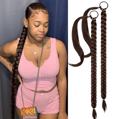 shufang 2 Packs Brown Long Braided Ponytail Wrap Around...
