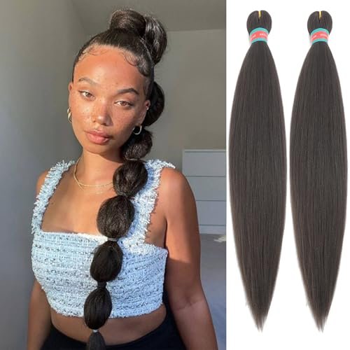 Black Brown Pre stretched Braiding Hair 2 Packs 30 Inches