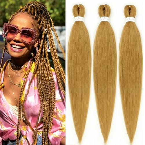 27 Honey Blonde Braiding Hair Pre stretched 30 Inch 3-Pack