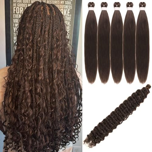 Dark Brown Braiding Hair Pre Stretched Color 4# Knotless...