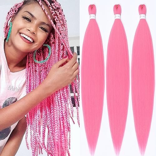 Pre stretched Braiding Hair 32 Inch Pink Yaki Braid...