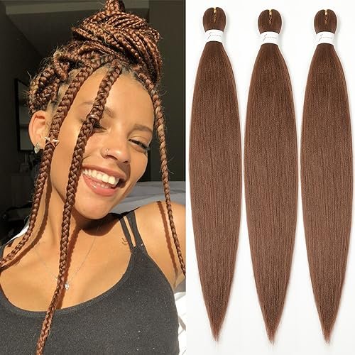 Brown Braiding Hair 26 Inch Pre stretched Yaki 3 Packs