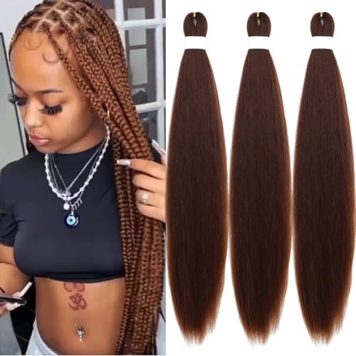 Color 30 Brown Braiding Hair Pre Stretched 30 Inch Yaki