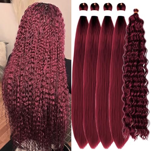 Gozill Burgundy Boho Hair for Braiding Red Deep Wave Braids