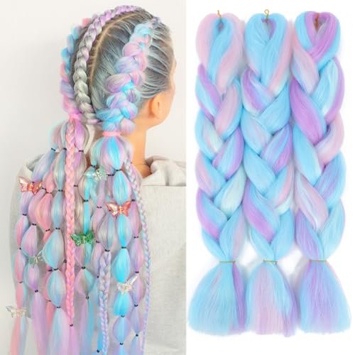 AFNOTE Rainbow Braiding Hair Extension 24 Inch Jumbo 3 Pack