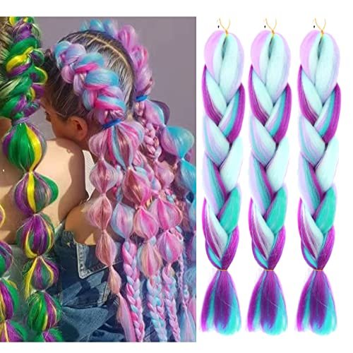 Jumbo Braiding Hair Fiber Mix Four Silky Rainbow Twist...