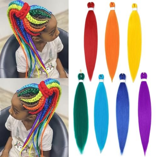 Rainbow Braiding Hair 7 Packs 26 Inch Pre Stretched...