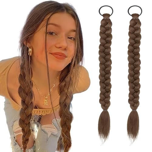 2Pcs Braided Ponytail Extensions with Hair Ties Light Brown