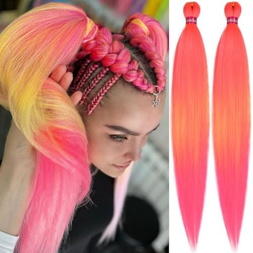 Ombre Hot Pink-Orange-Hot Pink Pre Stretched Braiding Hair...