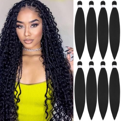 Braiding Hair Pre Stretched, 26 Inch 8 Pack Black Yaki