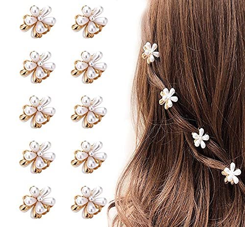 10 Pcs Small Mini Pearl Claw Clips with Flower Design