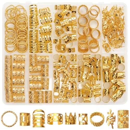 CPOXITI 220Pcs Hair Jewelry for Dreadlock, Metal Hair Charms