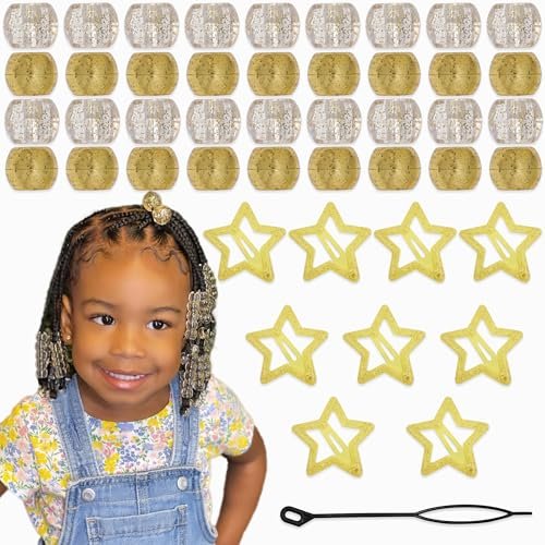 YAEISM Gold Hair Beads for Braids 100PCS with Star Clips