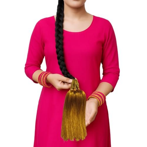 Traditional Indian Hair Braid Extension Golden Silk Paranda...