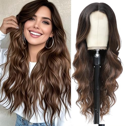 HMHIFI Long Brown Wigs for Women Ombre Synthetic Hair