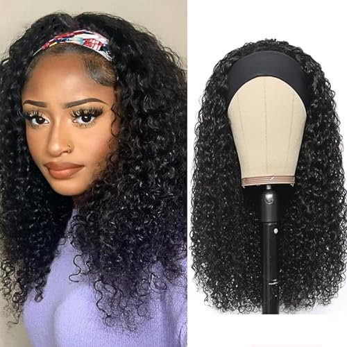 XSY Headband Wig Human Hair Deep Wave Glueless Natural Black
