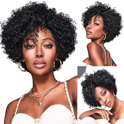 BECUS Afro Curly Wigs for Black Women, Remy Human Hair