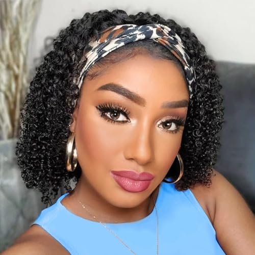 AISI QUEENS Human Hair Headband Wigs for Curly Black Women