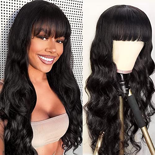 Lativ Body Wave Wigs with Bangs Human Hair Glueless Wig