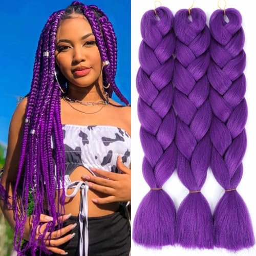 Royota Purple Jumbo Braiding Hair Extension 3 Pack 24 Inch
