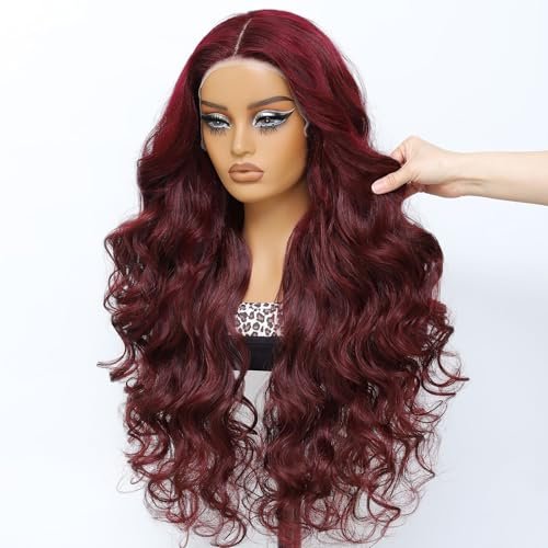 Latasha 28 Inch Red Burgundy Lace Front Body Wave Wig