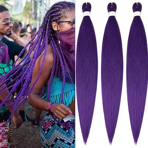 Purple Braiding Hair 32 Inch Pre stretched Yaki 3 Packs