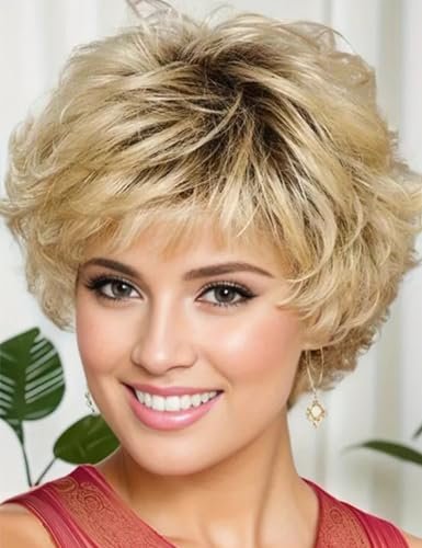 TISHINING Short Blonde Curly Wigs for White Women Pixie Cut