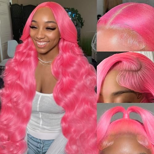 GHYK Pink 13x6 Lace Front Wigs Human Hair Body Wave
