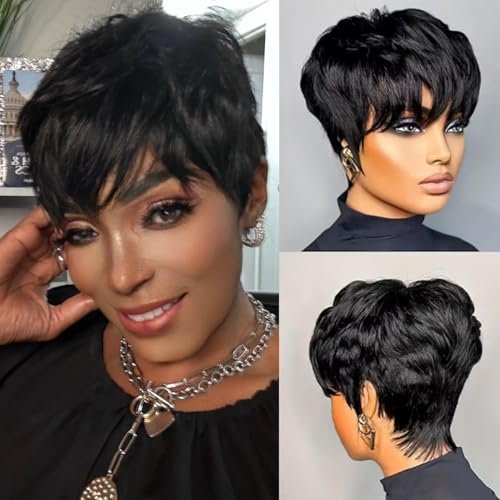 Pink Planet Pixie Cut Wig Human Hair Glueless Short Layered