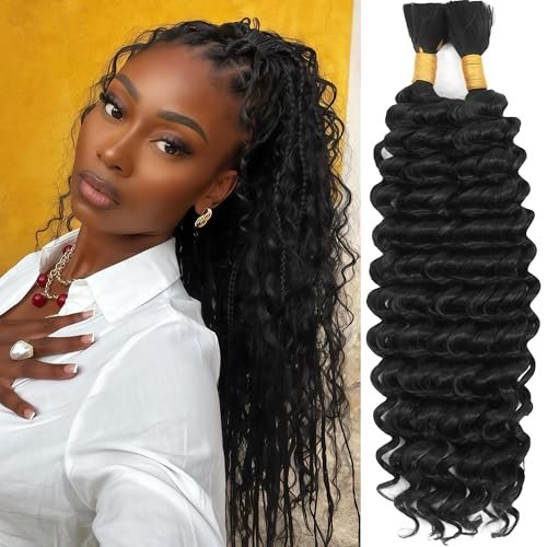 Human Braiding Hair Mix Synthetic Boho Hair Deep Wave Bulk