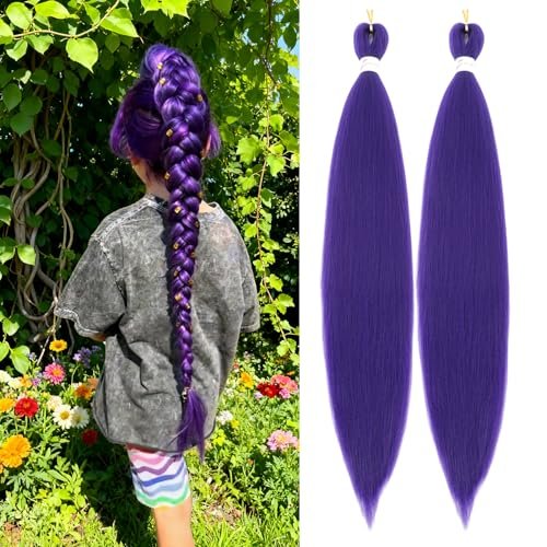 Purple Braiding Hair 20 Inch Pre Stretched Synthetic 2 Packs