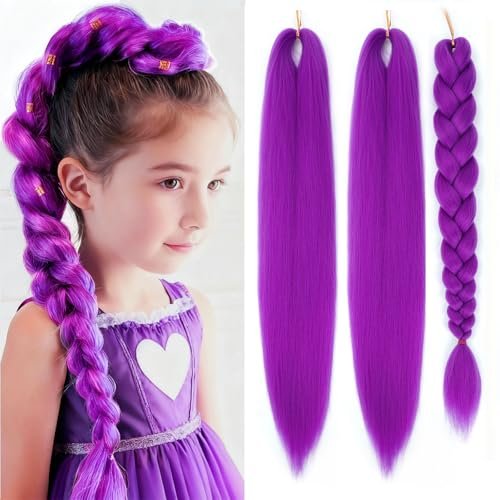 Purple Braiding Hair 24 Inch 3 Packs Pre Stretched...