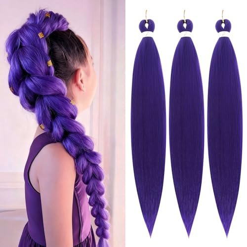 Purple Braiding Hair 24Inch 3 Packs Braiding Hair Pre...