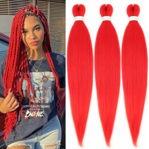 Red Braiding Hair Pre stretched 30 Inch EZ Braid 3-Pack
