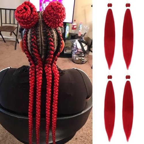 Sakkou 28inch Red Braiding Hair Pre Stretched 4 Pack