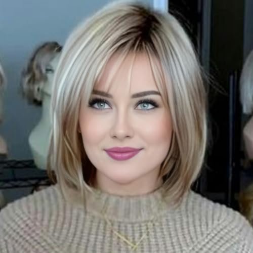 RENERSHOW Medium Length Bob Wigs for White Women Blonde...