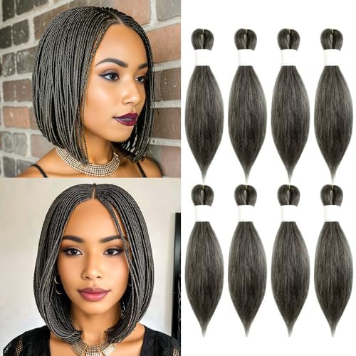 KAVSORAPI Salt and Pepper Braiding Hair 12 Inch Pre...