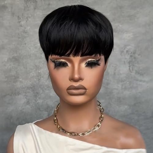 YJOQOKOA Short Bob Human Hair Pixie Cut Wig with Bangs