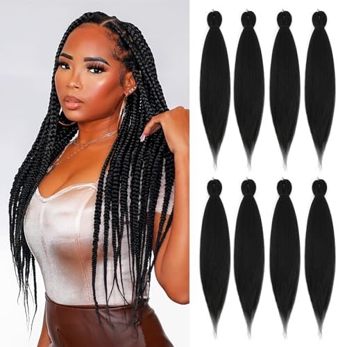 DIFUNEE Pre-stretched Braiding Hair - 16 Inch 8 Packs Black